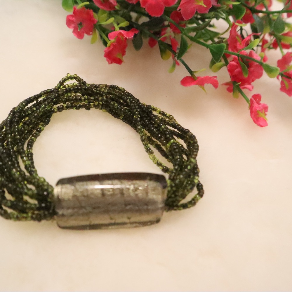 Murano Green and Silver Beaded Bracelet